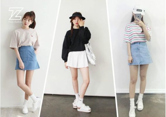 phối đồ với áo thun form rộng nữ